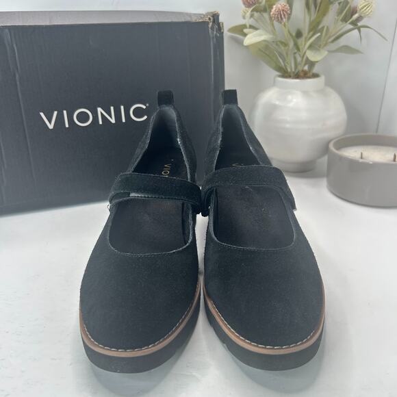 Vionic Alma Mary Jane Wedge Suede Heel Black J0866L1001 Women's 8.5M Tried On - Picture 2 of 11